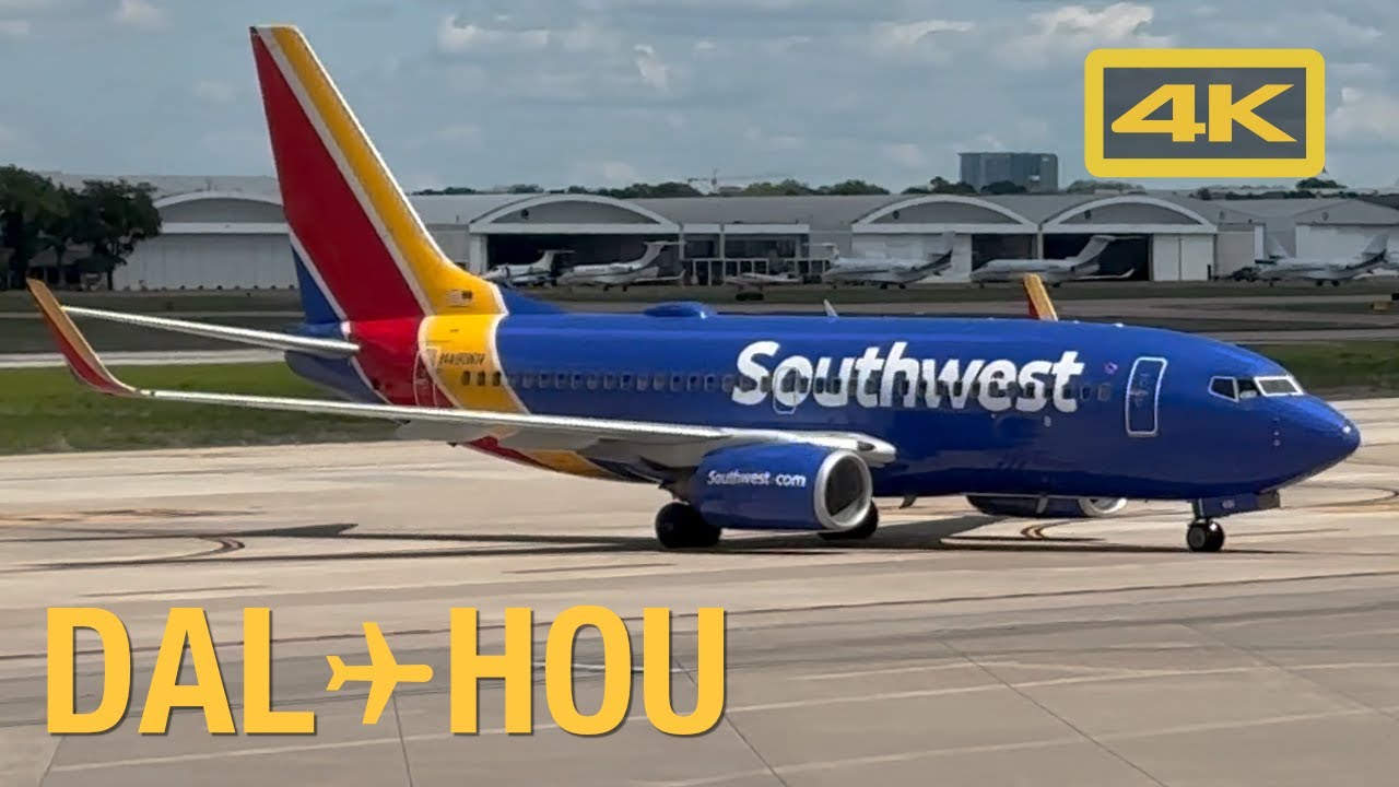 Southwest Airlines Boeing 737-700, Dallas Love Field DAL to Houston Hobby HOU, 4K Flight Report