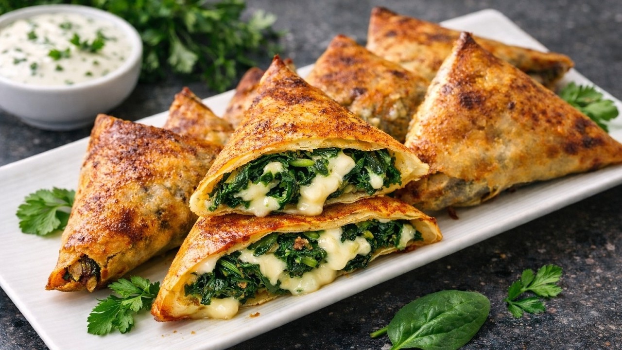 بريوات بالسبانخ والجبن مقرمشين بلا قلي 😍 وصفة صحية وسهلة لفطور رمضان في دقائق #وصفات_سهلة#رمضان_2026