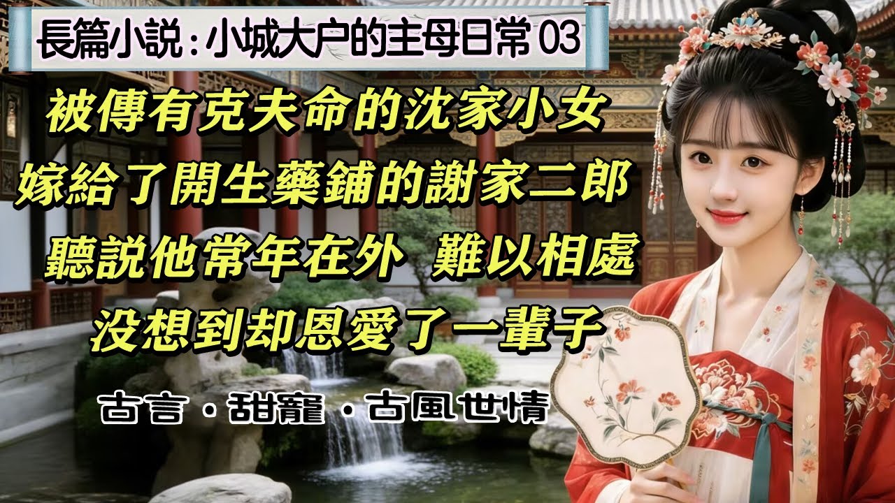 3長篇小說：《小城大戶的主母日常》03 白河鎮的沈家小女，嫁給了平山縣開生藥鋪的謝家二郎，聽說他常年在外，家道中落，沒想到婚後很恩愛，相當恩愛，恩愛了一輩子。