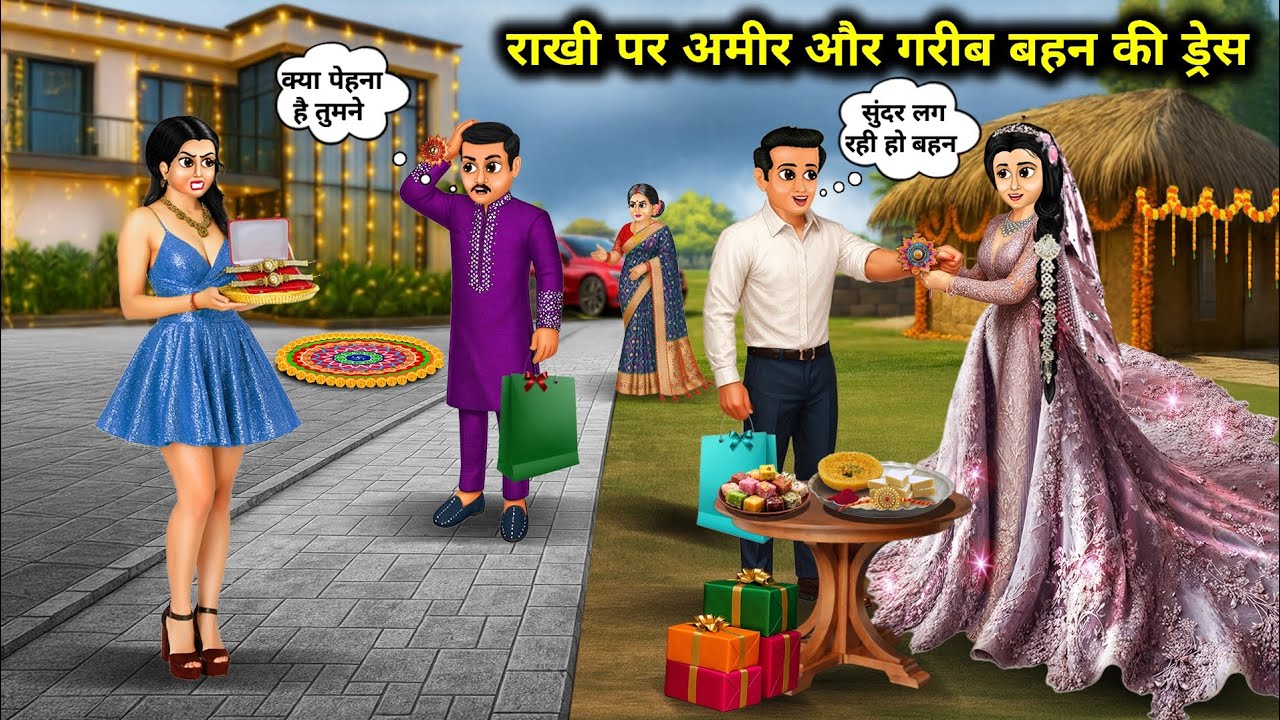 राखी पर अमीर और गरीब बहन की ड्रेस || Hindi Cartoon Stories || Saas Bahu ki Ghar Gharsthi ||
