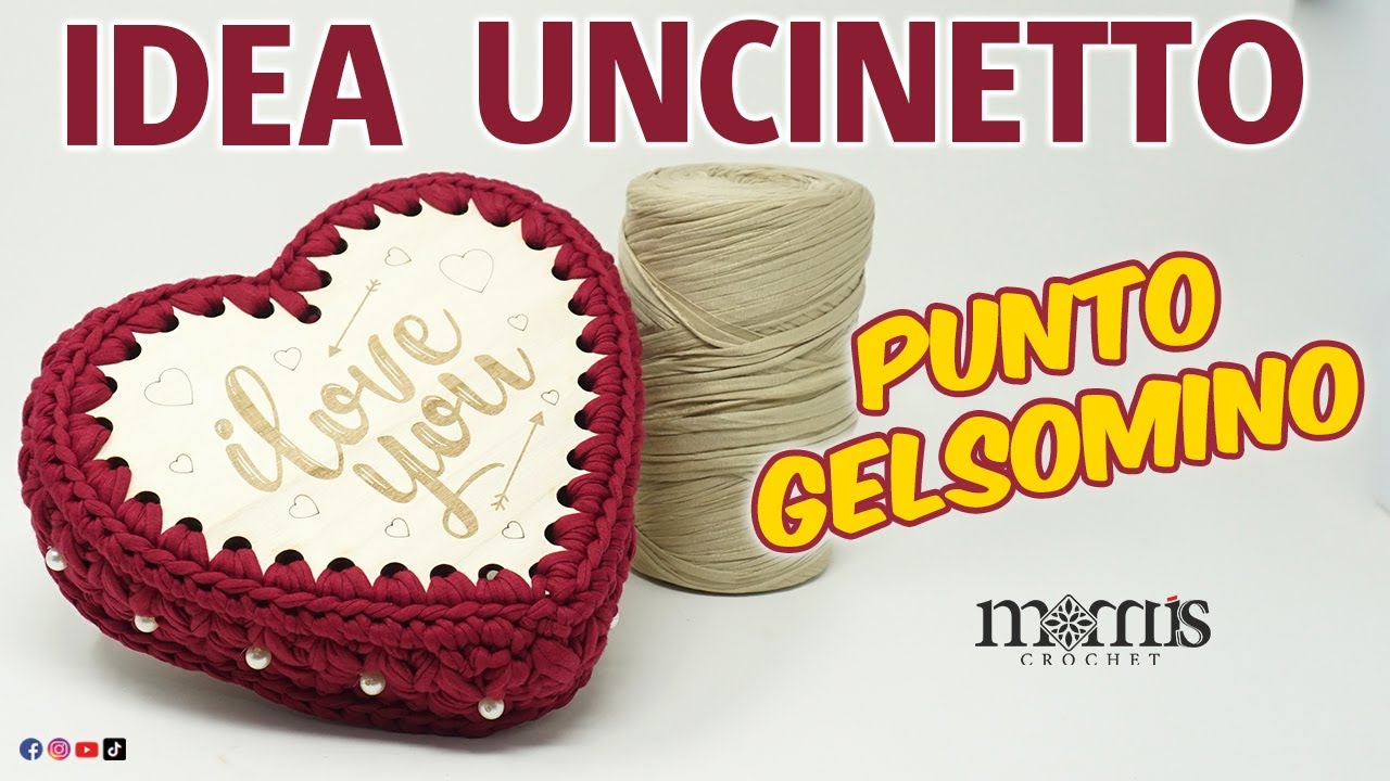CESTINO CUORE UNCINETTO 🧶 Punto Gelsomino Tutorial Passo Passo 🌸