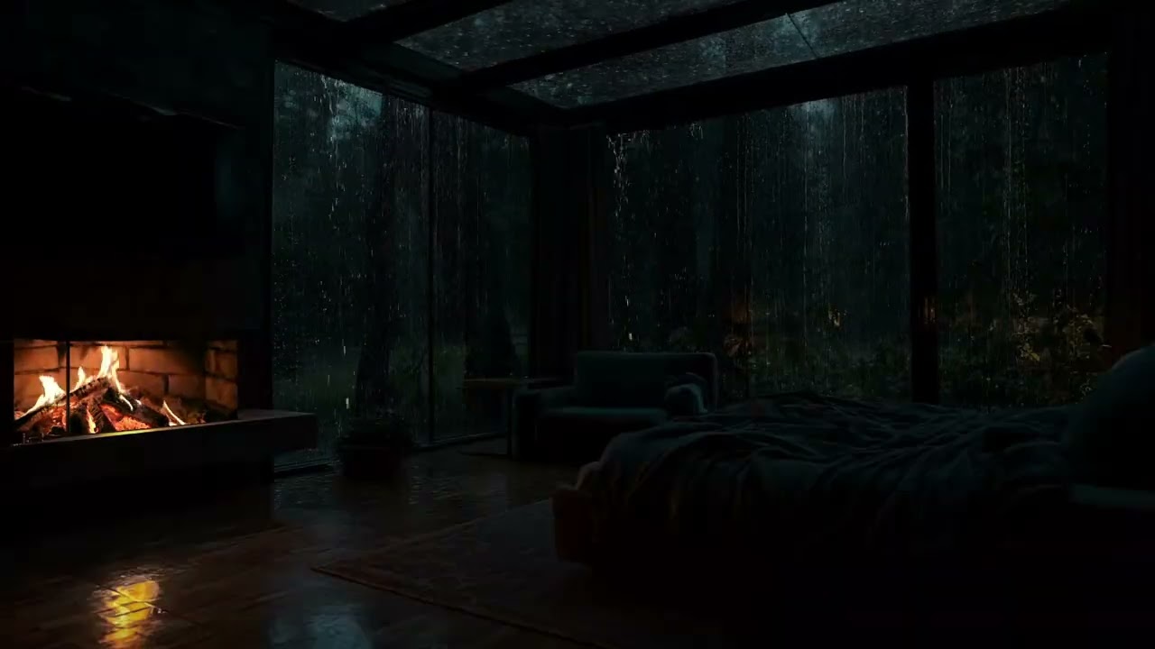 Wrapped in silence as rain falls gently around a secluded cabin deep in the forest