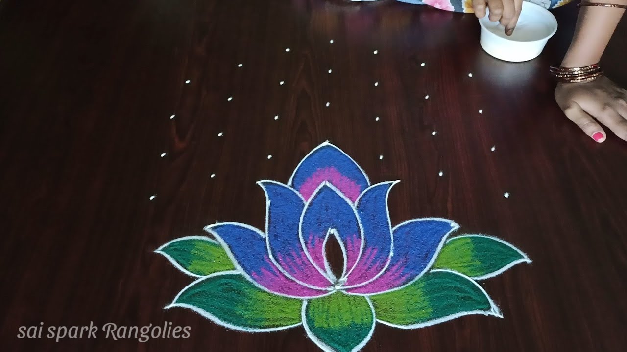 easy lotus rangoli (7*4) dots | thamarai poo kolam | latest rangoli designs @saisparkrangolies