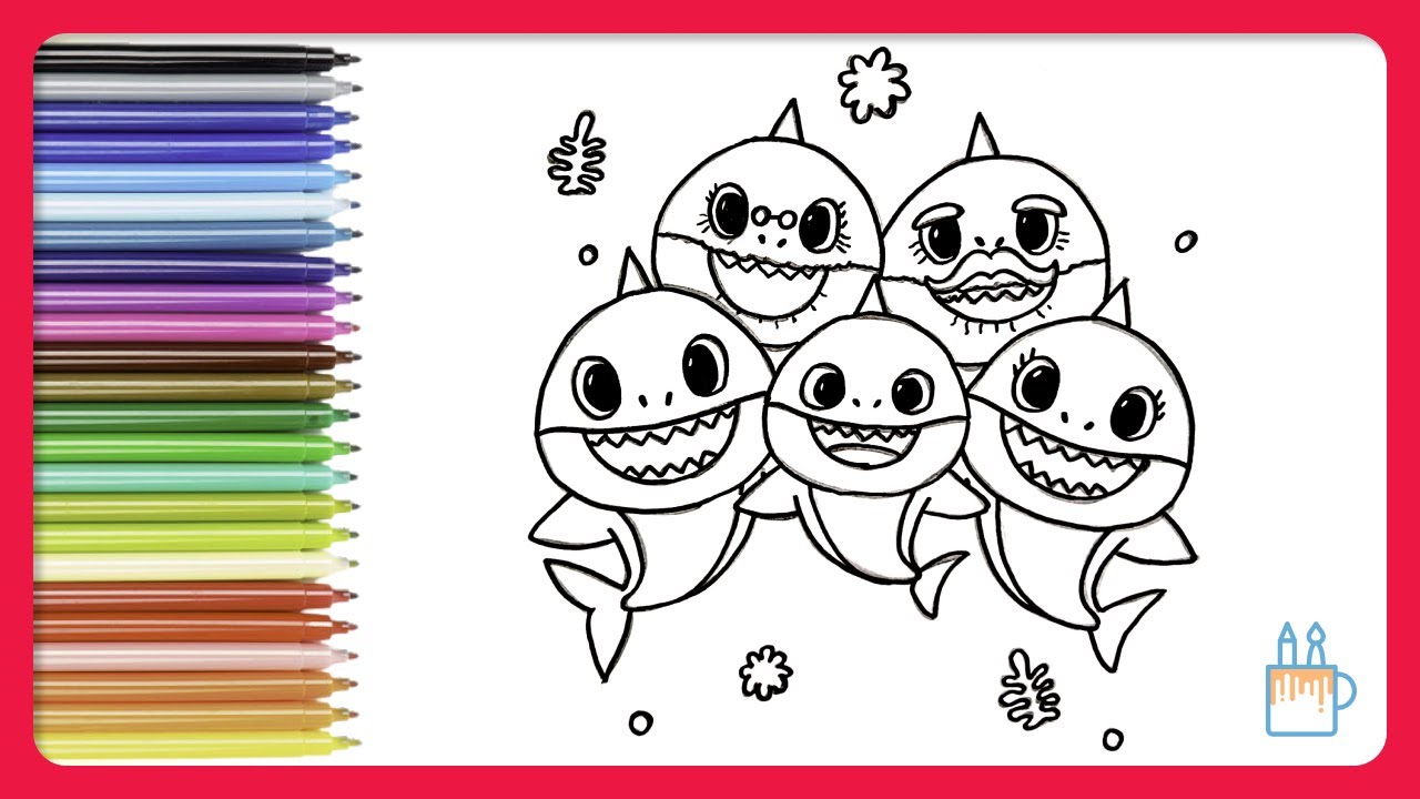 Vamos desenhar e colorir o Bebê Tubarão e sua família | Aprendendo as letras e as cores | Baby Shark