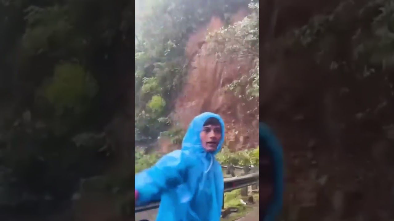 The moment the tanker truck driver narrowly escaped death while passing through a landslide