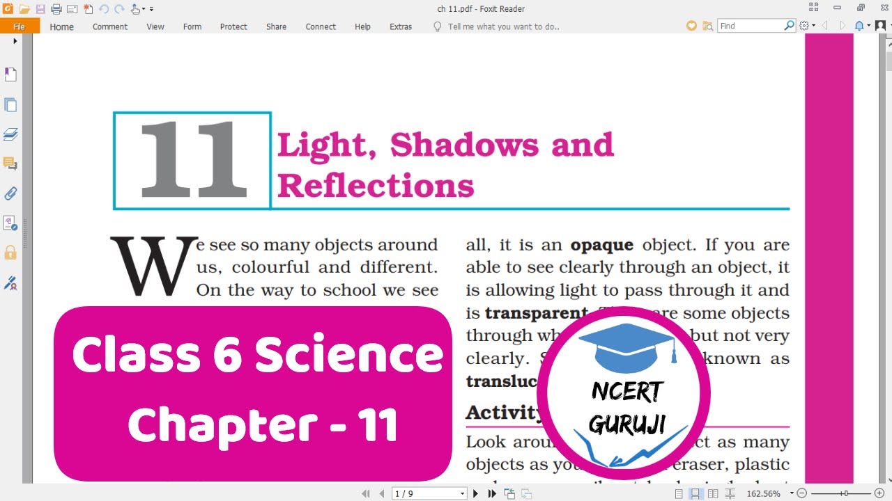 Class 6 Science Chapter 11 | NCERT | Light Shadows and Reflections