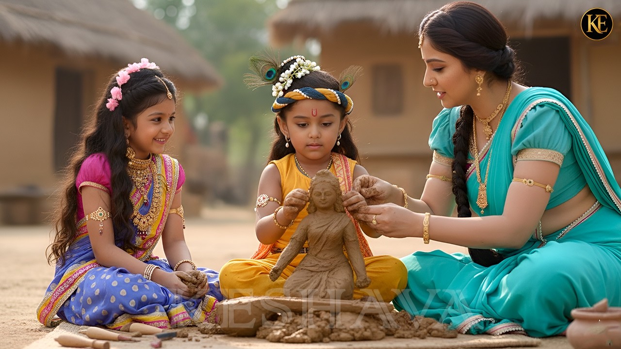 मैया के साथ मिल जब बाल कान्हा और राधा ने बनाई मिट्टी की मूर्ति || YMKN || Shree Krishan leela