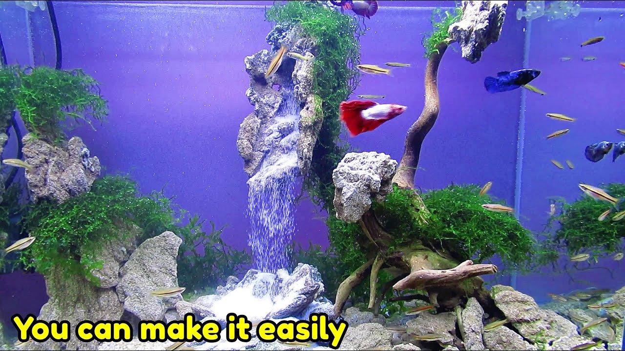 AQUASCAPE WATERFALL - Simple Aquascape Waterfall Setup Step by Step Tutorial