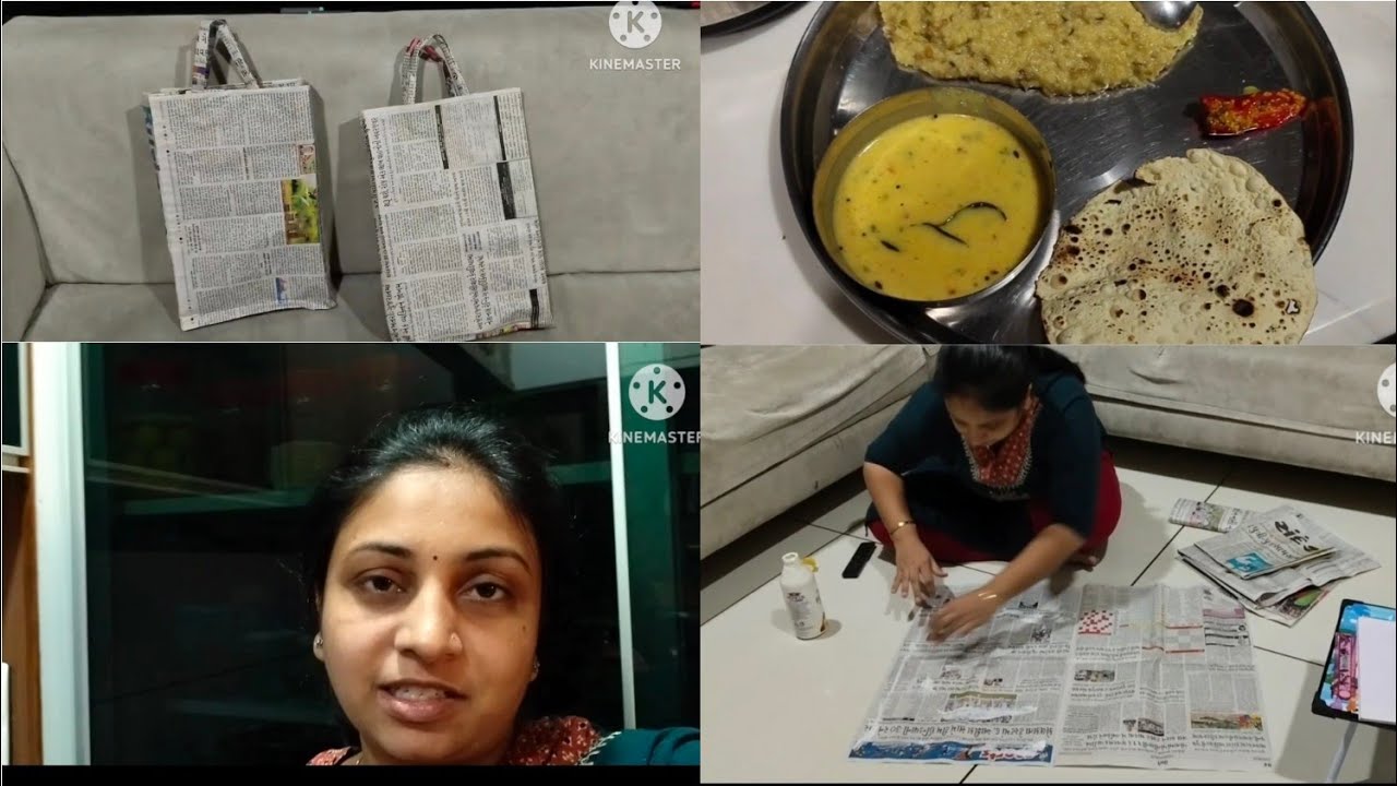 ડિનર માં બનાવી કઢી અને ખીચડી અને school માં No plastic day માટે paper bag 🛍️ બનાવી.