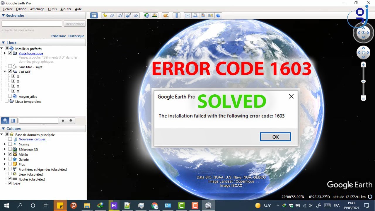 Google Earth pro The installation failed with the following error code 1603
