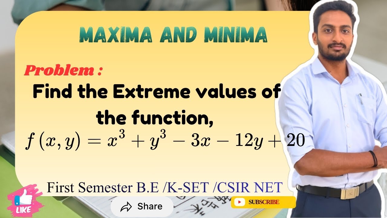 Maxima and minima:Find the Extreme valuesof the function f(x, y) =x^3+y^3-3x-12y+20