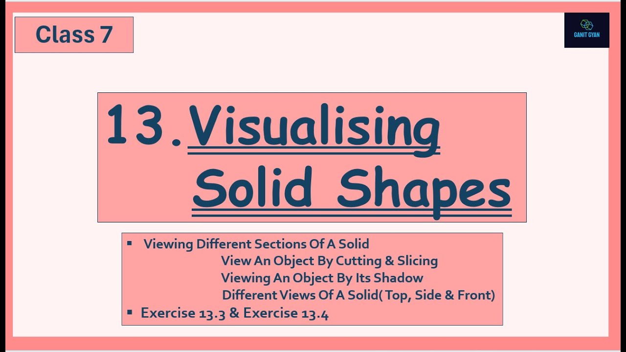 Class 7, Chapter 13, Visualising Solide Shapes ( Visualising Solid Objects . EX 13.3  & Ex 13.4)