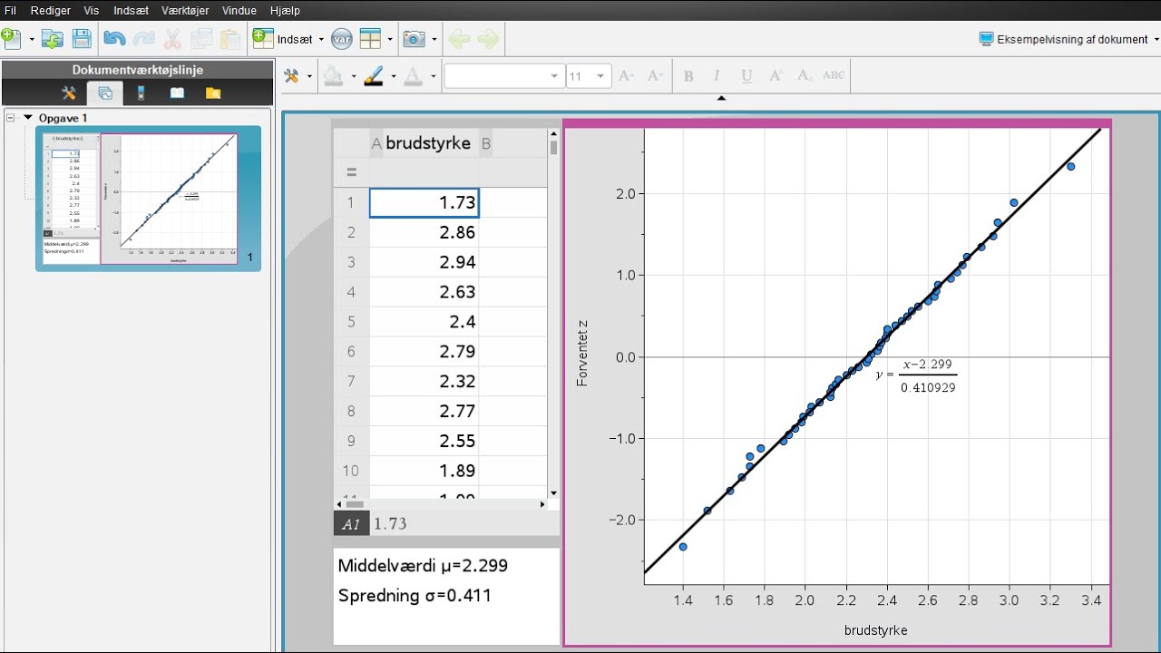 Normalfordeling - Normalfordelingsplot i Nspire