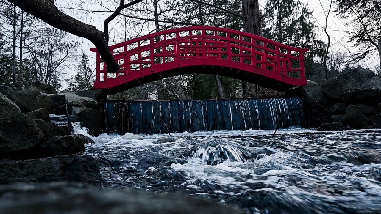 Famous Red Bridge Waterfall Gentle Stream Sounds for Sleep & Relaxation