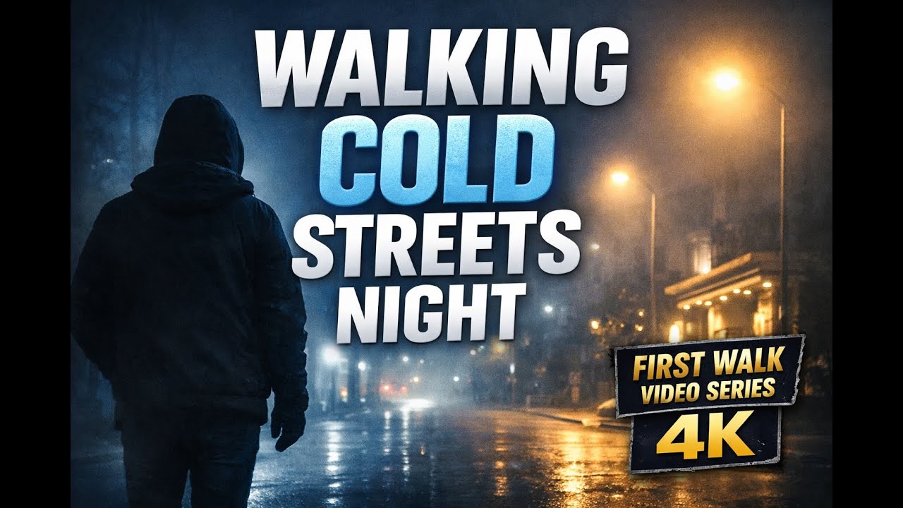 4K Midnight Walk Through Empty Streets | Foggy Cold Night Ambience-1Km
