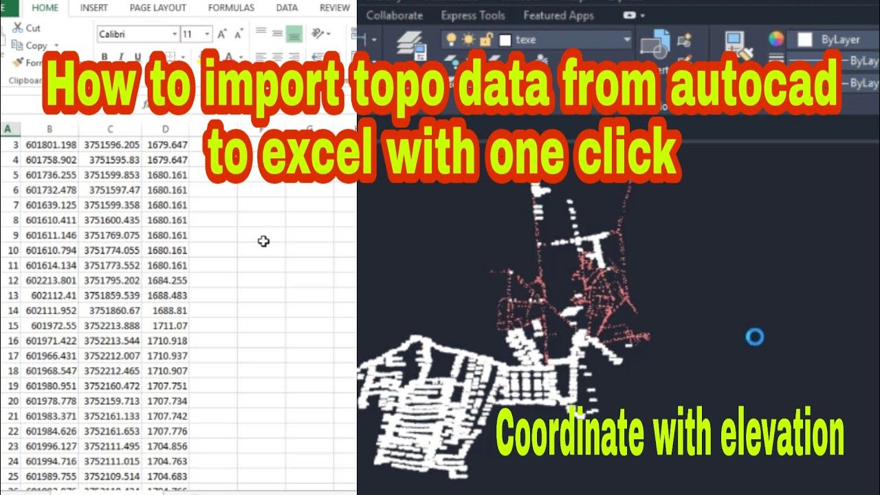 How to Import Topo data from autocad to excel file.