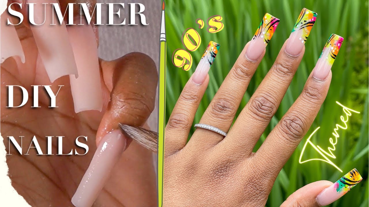 Acrylic Nail Tutorial 💛 | Easy Nail Art | 90’s Themed nails | Summer Nail Design | Zel Lewis