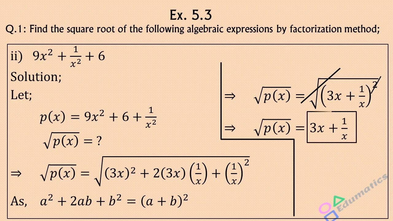 Mathematics for class 9, Sindh Board Unit : 5, Ex. 5.3, Q.1(i, ii, iii)