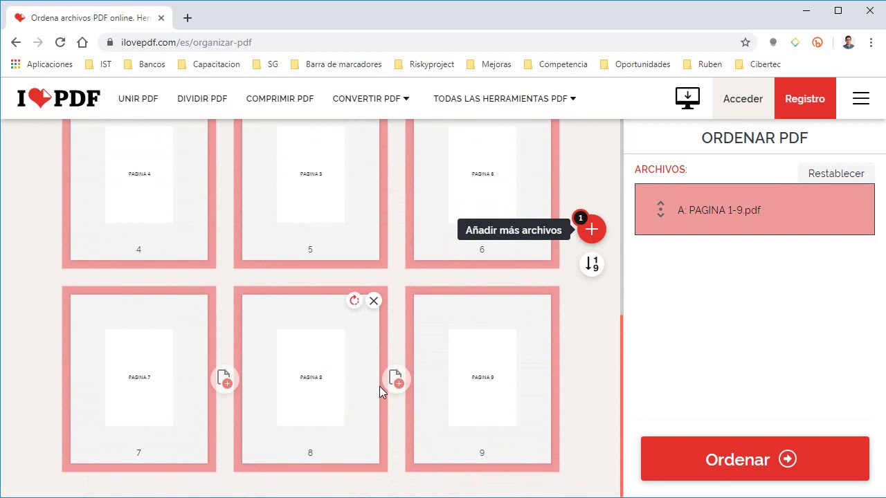 ordenar paginas de pdf con ilovepdf