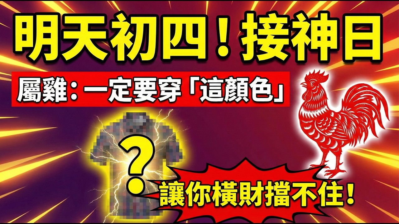 明天20號，大年初四「接神日」！屬雞人穿上「這顏色」，招財更能避小人！助你馬年財源滾滾擋不住！#屬雞2026運勢 #2026生肖雞運勢 #大年初四 #接神日 #財運 #招財顏色 #避小人 #幸運顏色