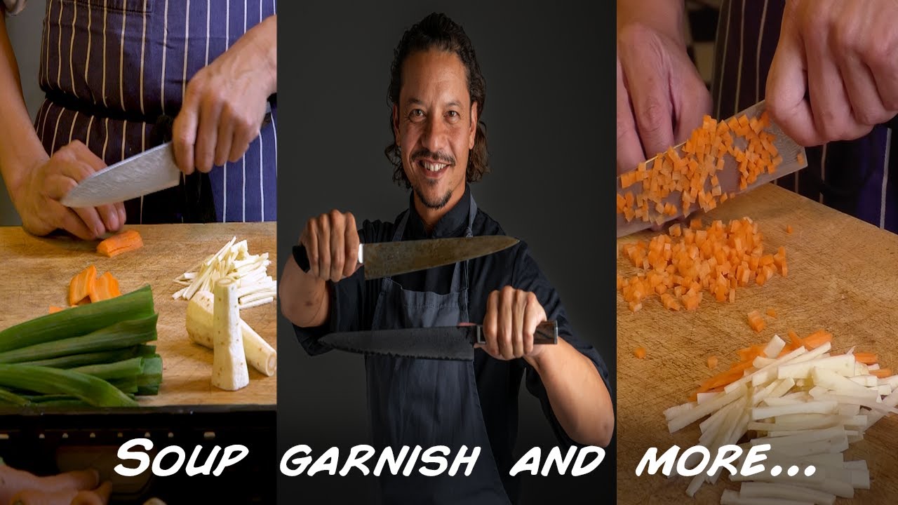 How to cut soup garnish/techniques and a little surprise at the end...