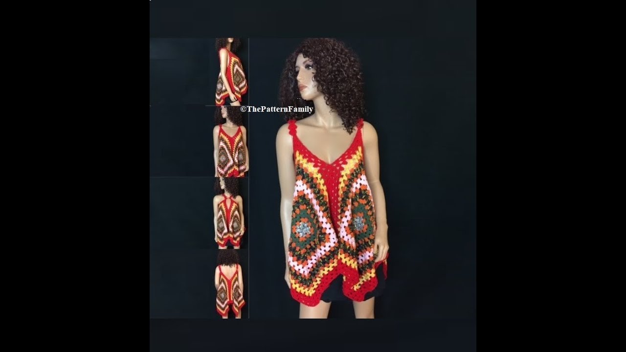 How to Crochet Granny Square Blouse / Top Pattern #521│by ThePatternFamily