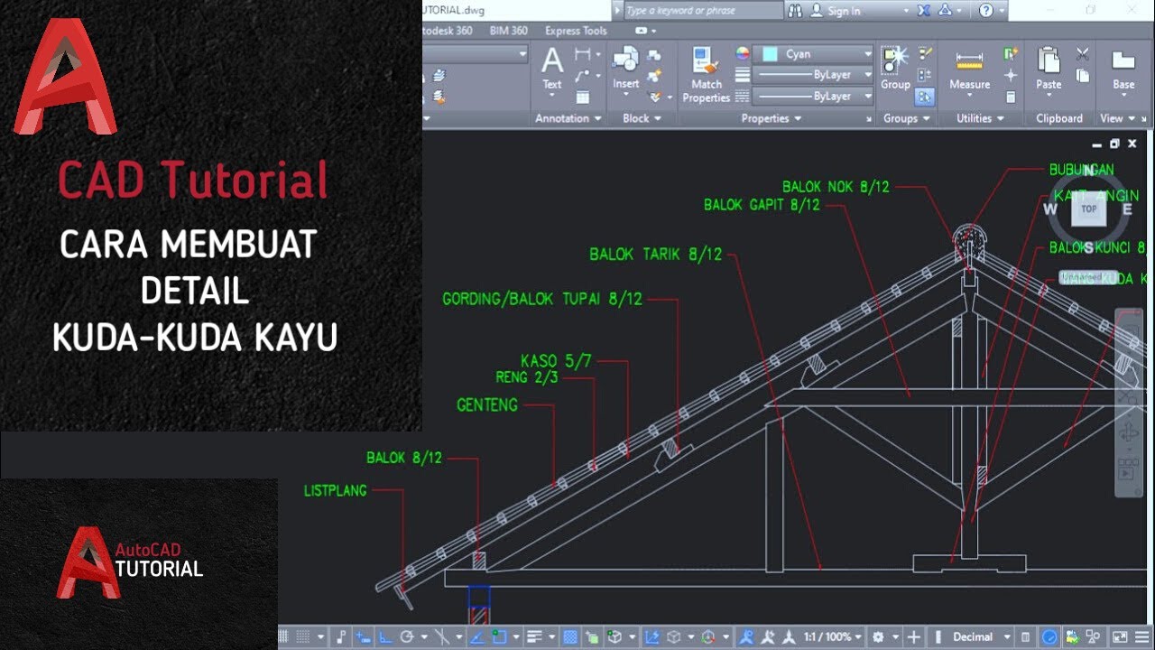 cara membuat kuda kuda kayu di autocad - mudah dan cepat