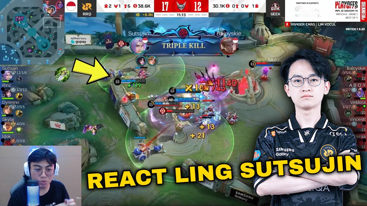 REACTION LING RRQ SUTSUJIN (RRQ VS GEEK) MATCH-1 | LING FASTHAND SUTSUJIN MODE PLAYOFF MPL ID S14!!