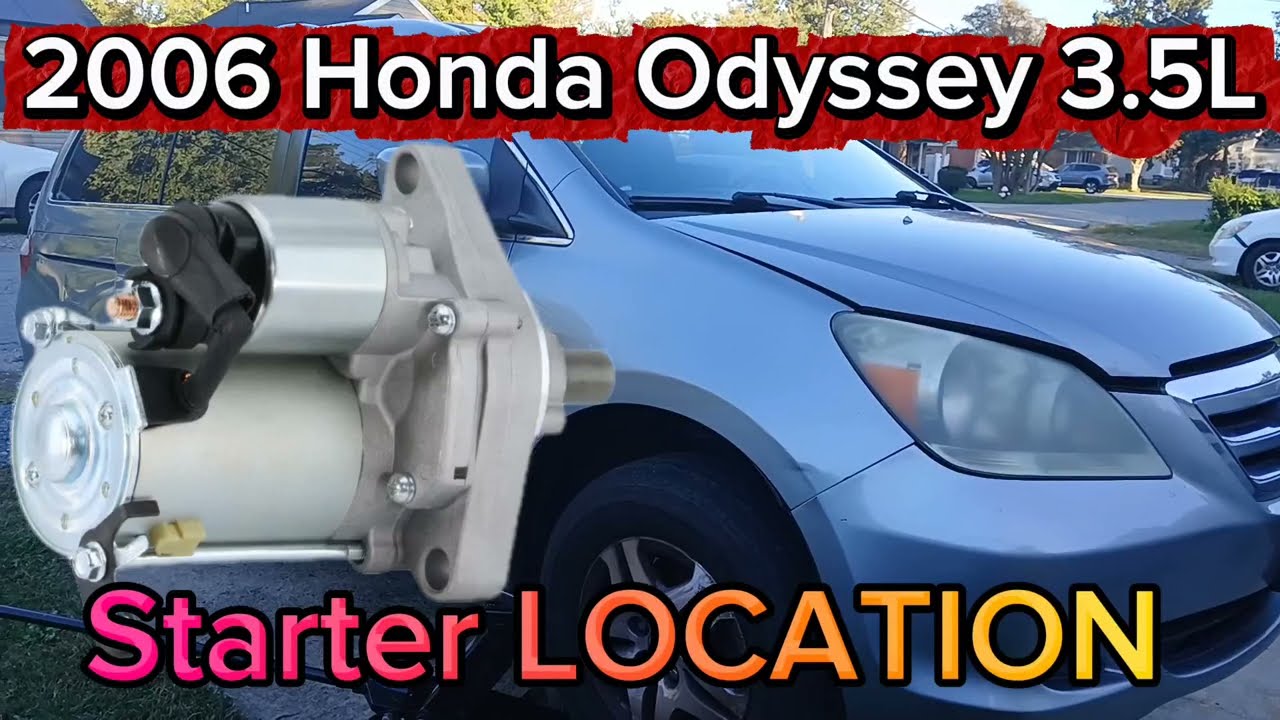 Схема расположения стартера и инструкции по его снятию для Honda Odyssey 3.5L 2005-2010 годов вып...