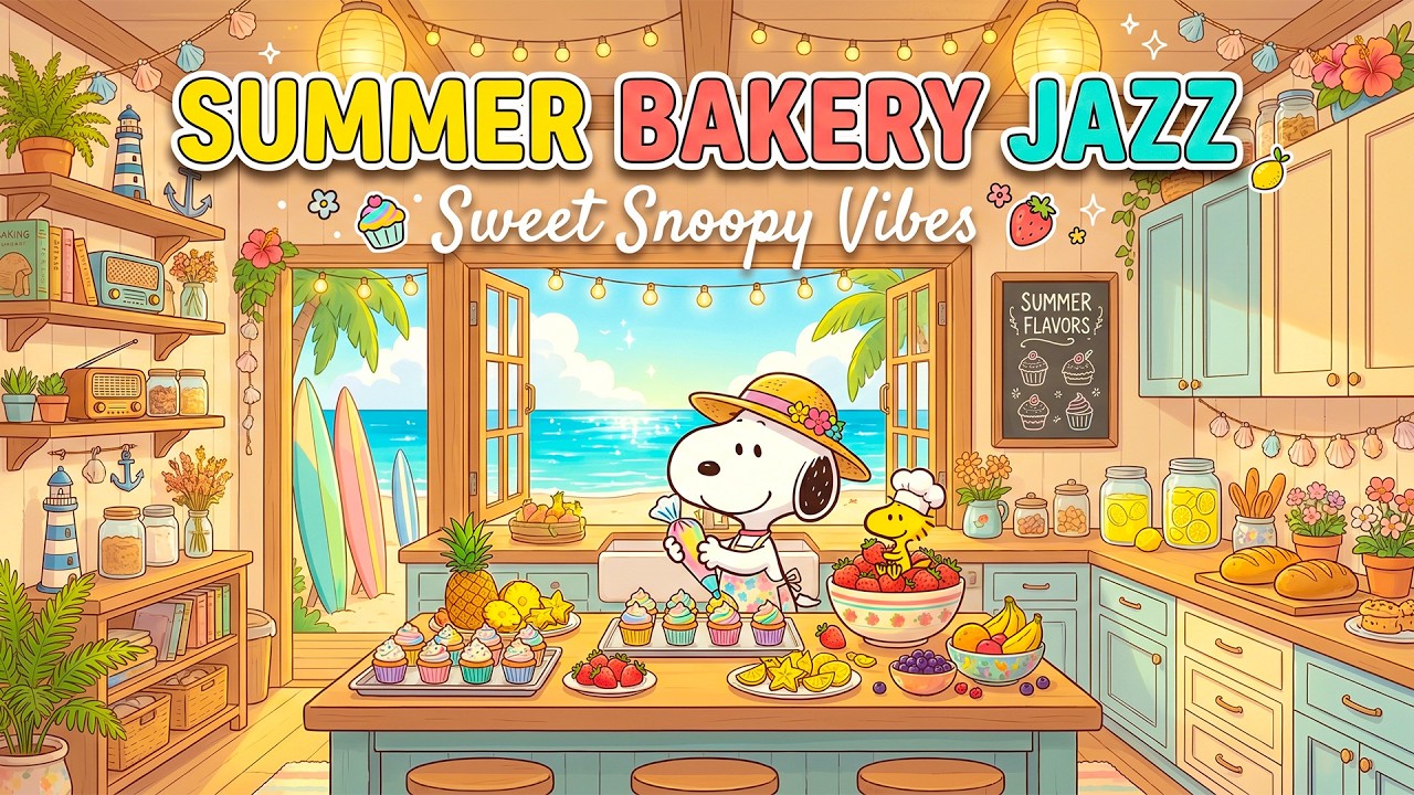 Peaceful Summer Escape with Snoopy 🏖️ Soft Cafe Jazz for Relaxation