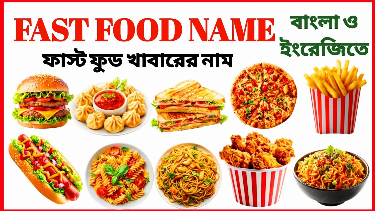 Fast Food Name 🍔🍟| ফাস্টফুড খাবারের নাম | Fast Food Name in English with Pic | Fast Food for Kids |