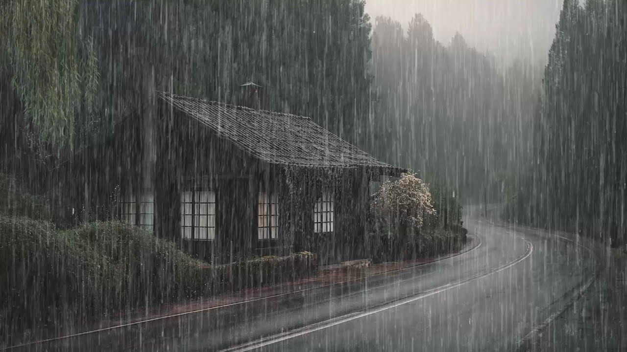 Adeus Insônia | Chuva Forte e Trovões em Telhado de Zinco na Floresta Enevoada à Noite