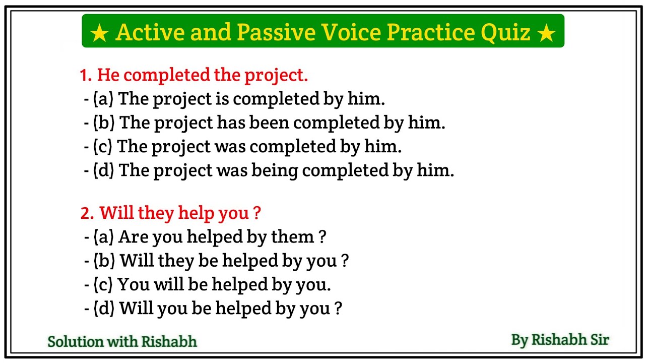 Active and Passive voice quiz | Active and Passive voice in english | Active voice and Passive voice