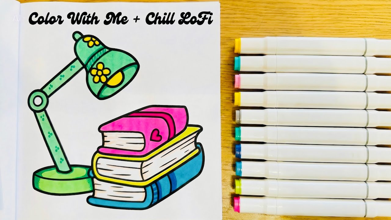 Relaxing Coloring ASMR 📚💡 Cozy Study Lamp & Books Coloring