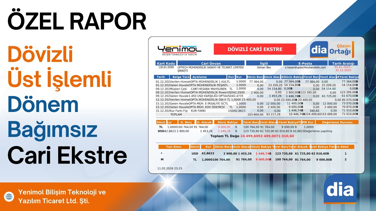 Dia ERP’de Dönem Bağımsız Dövizli Cari Hesap Ekstresi | Üst İşlemli Özel Rapor Çözümü
