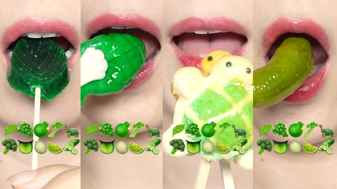 ASMR EMOJI GREEN FOOD 초록색 이모지 먹는 먹방 MUKBANG EATING SOUNDS
