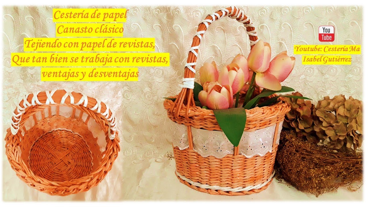 Canasto cl&aacute;sico con asa f&aacute;cil  Cester&iacute;a de papel paso a paso. Con revistas viejas Paper basket