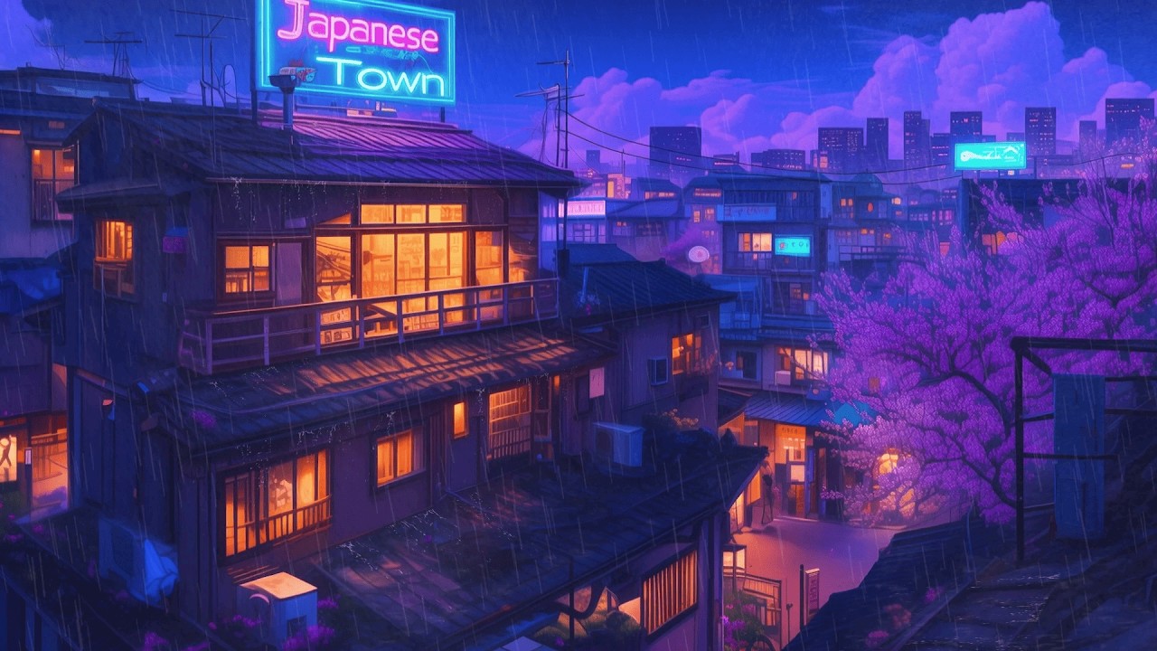 Rainy Rooftops of Japan ☔ Rain Lofi Hip Hop Beats | 80s & 1990 | The Japanese Town