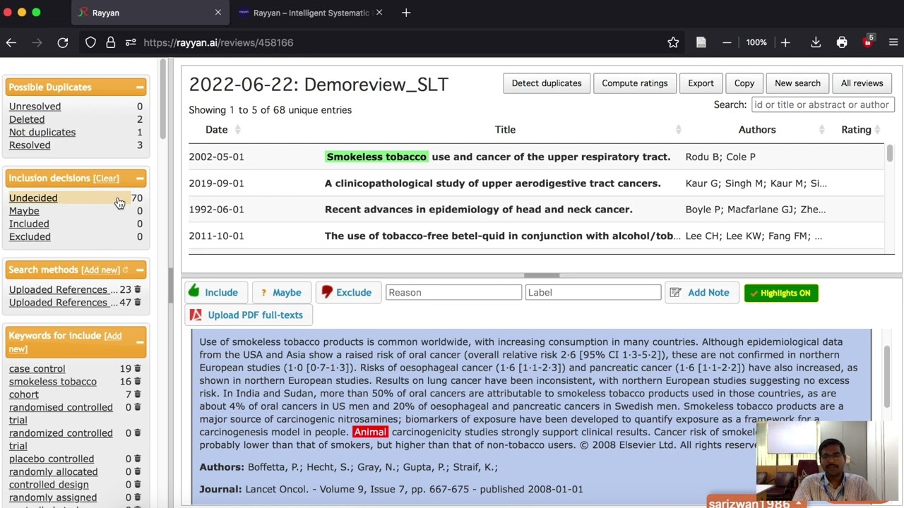 Tutorial on Rayyan Systematic Review Software