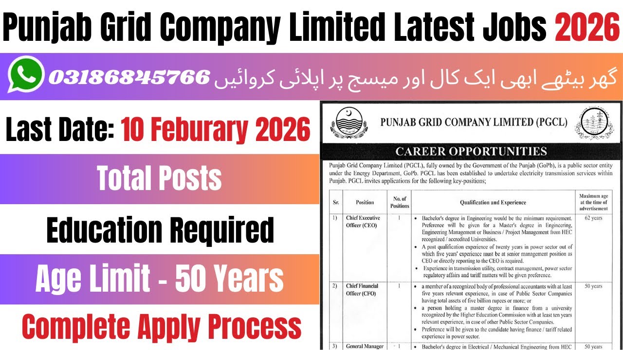 Punjab Grid Company Limited Jobs 2026 | PGCL Jobs 2026 | Latest Jobs 2026 | Jobs 2026 | Govt Jobs