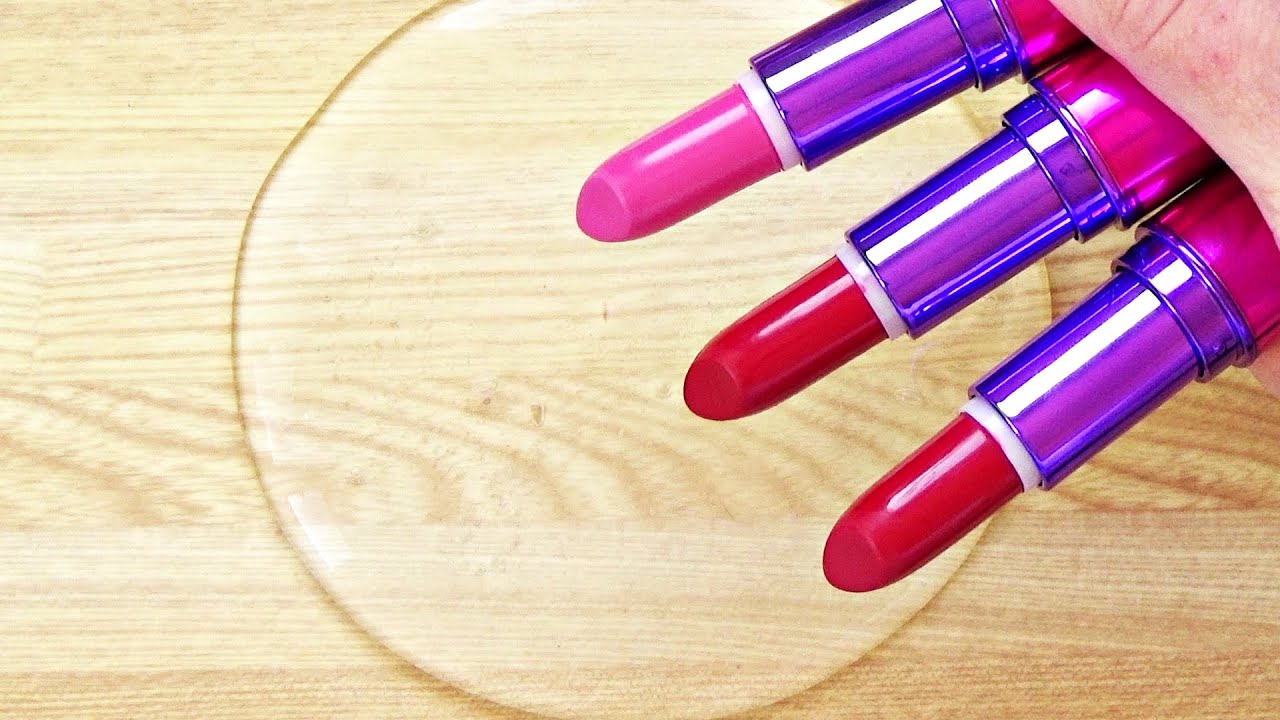 Satisfying Slime Coloring with Makeup! Mixing 3 Lipsticks & Eyeshadow Palette into Clear Slime!