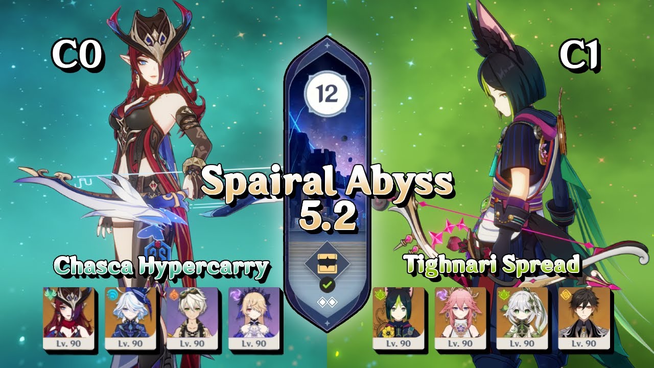 Genshin Impact Abyss 5.2 Chasca C0 Hypercarry & Tighnari C1 Spread | Floor 12 9 Stars