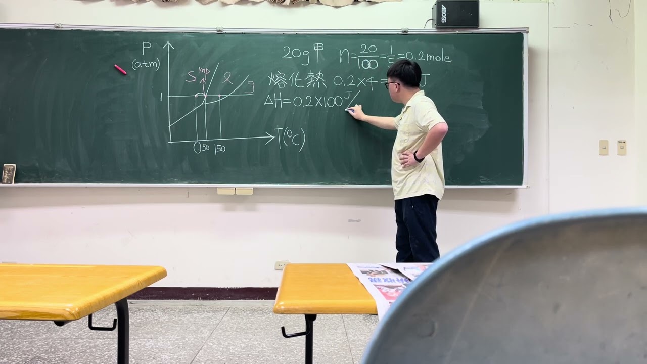 115學測自然考科第20題-相圖是表示物質的狀態（常見有固態、液態、氣態）與溫度、壓力的關係圖，可得知熔點與沸點會隨著壓力而改變。圖8是化合物甲的相圖，表2列出化合物甲在1.0大氣壓下的一些物理性質。