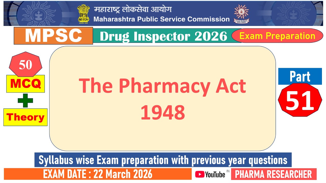 Pharmacy Act 1948 MCQs II MPSC DI 2025 Exam Preparation