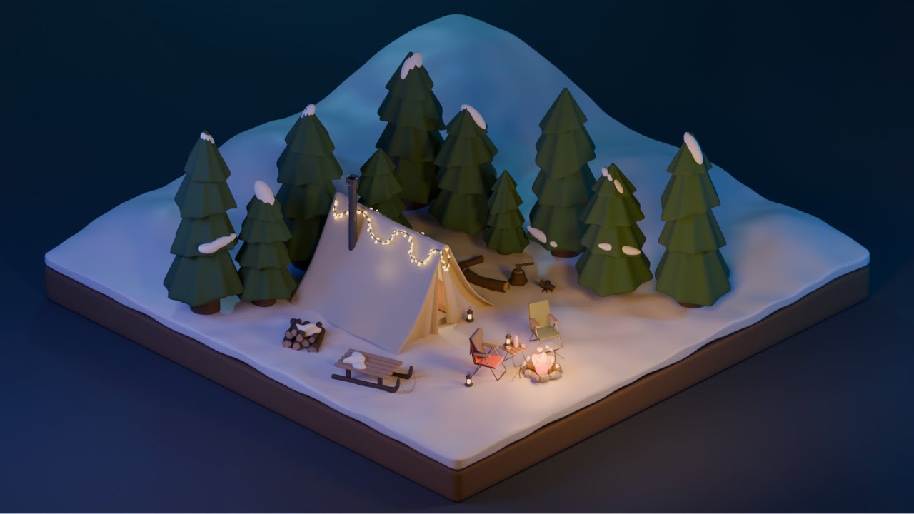How to make an isometric winter camping scene in Blender tutorial - Part 2