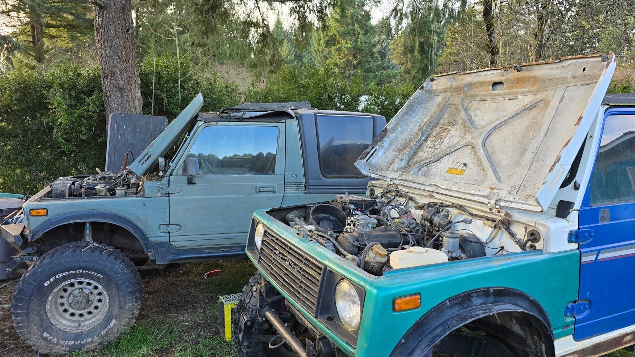 Trying to start the green Suzuki Samurai 