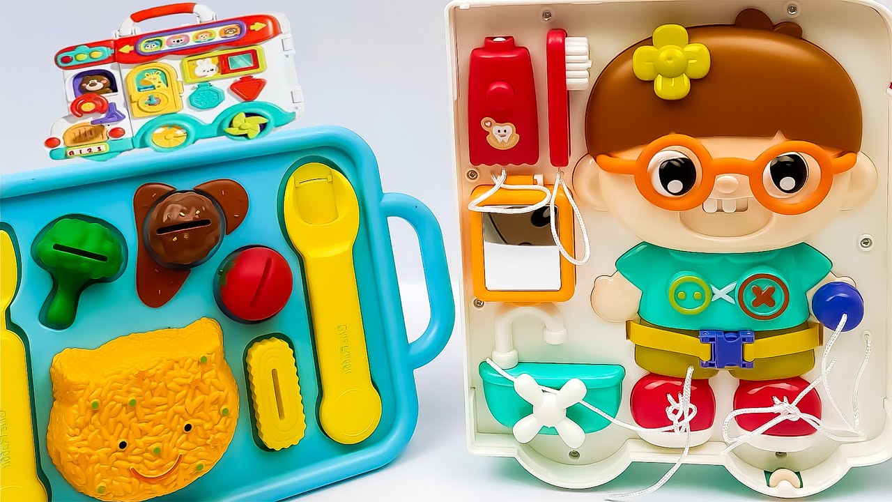 [Toy ASMR] Unboxing Big Fidget Board Toy & Mealtime Routine 🍴 - Montessori Activity Board 피젯보드 언박싱