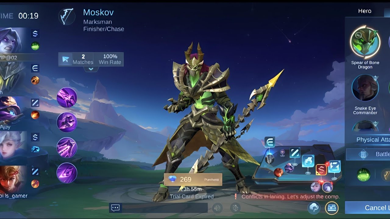 Moskov Spear of Bone Dragon Skin Gameplay|100% Win Rate Marksman in Mobile Legends #mobilelegends 