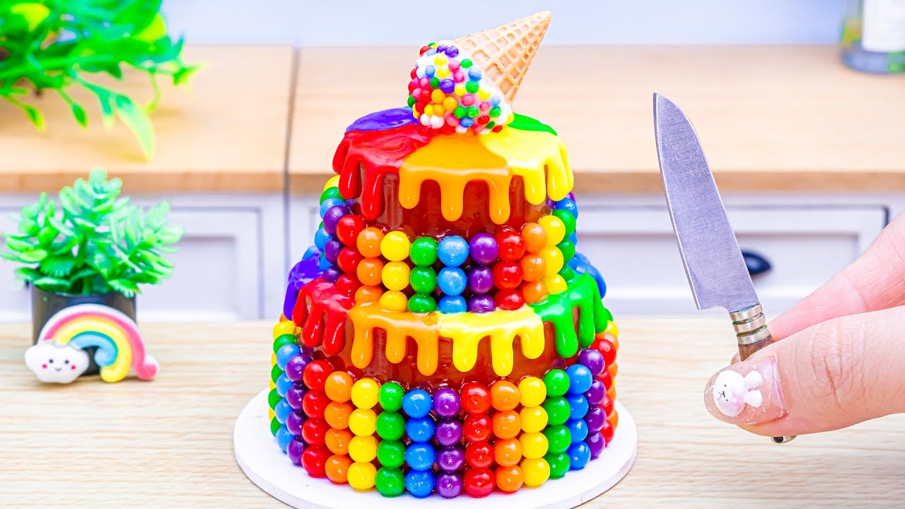 Mini Rainbow Cake Recipe With Colorful Ice Cream 🌈 Best Rainbow Cake Decorating and DIY