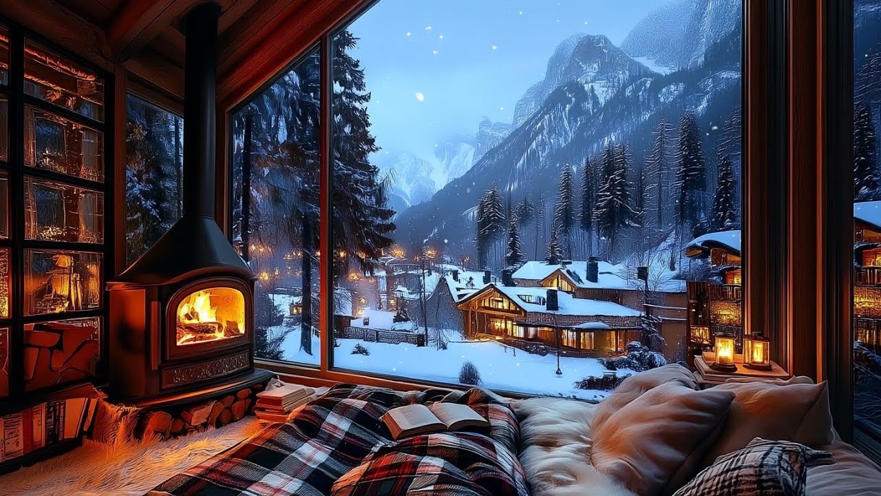 Cozy Winter Cabin 🕯️ Warm Fireplace & Snowy Night for Deep Sleep, Insomnia Relief and Stress Relief